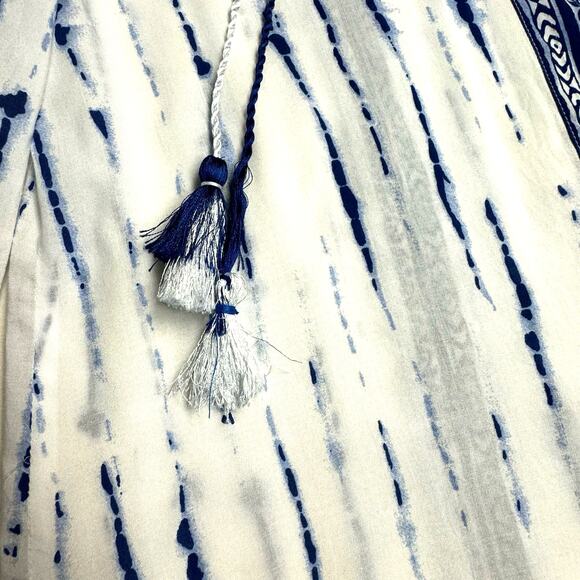 Chico's Button-Up Long Sleeve Shirt Boho Tie-Dye Effect Women 1 (M) White Blue - Picture 7 of 13